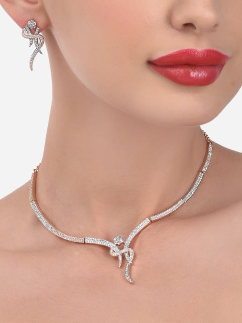 アクセサリー shermer necklace Buy Zaveri Pearls Rose Gold Dazzling Necklace Set-ZPFK15250 Online