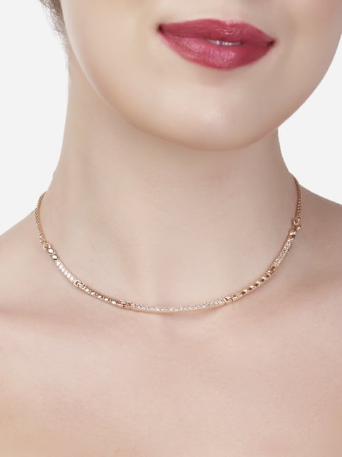 Zaveri Pearls Rose Gold Cubic Zirconia Sleek Necklace-ZPFK15265