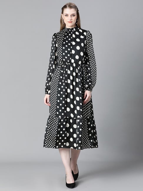 Buy Oxolloxo Black White Polka Dot Midi Dress for Women Online