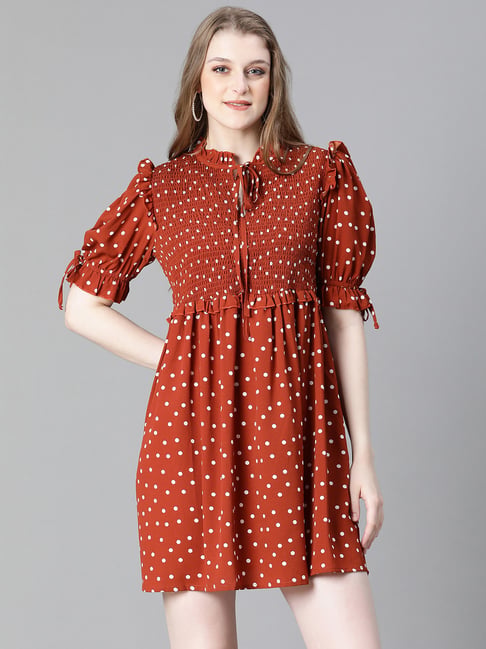 Oxolloxo Rust & White Printed A Line Dress-picture-22