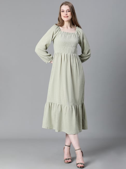 Oxolloxo Sage Green Cotton Regular Fit Dress-picture-27
