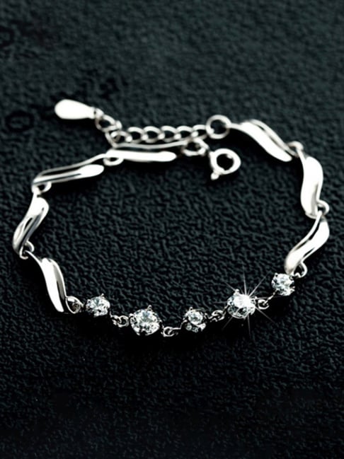 Peora Austrian Crystal Studded Silver Plated Adjustable Bracelet Stylish Jewellery for Women-picture-38
