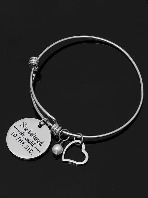 Peora Silver Plated She Believed She Could So She Did Message Kada Adjustable Charm Bracelet Women-picture-22