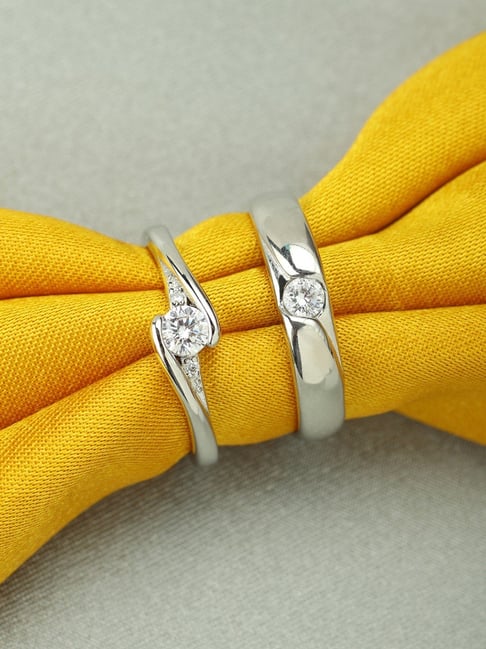 Peora Silver-Plated Solitaire Couple Rings