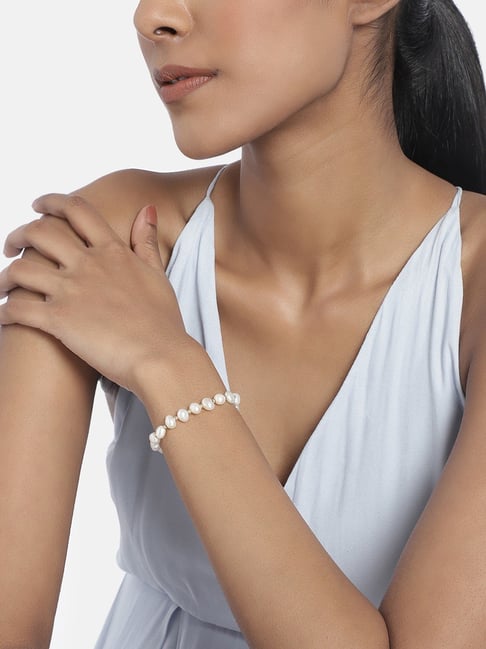 Peora Gold Plated Pearl Beaded Adjustable Bracelet for Women Fancy Fashion Jewellery-picture-23