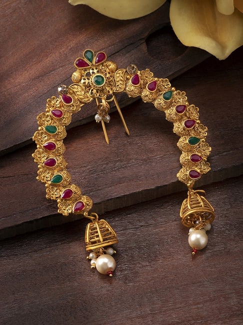 Peora Ethnic Gold-Plated Juda Pins With Pearl Jhumki Drops Wedding Hair Accessories
