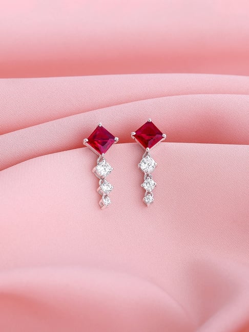 Heart Shape Pink Sapphire and Diamond Drop Earrings
