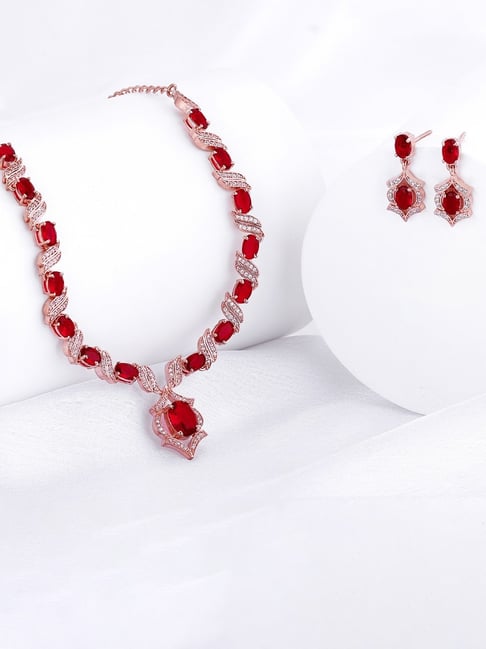 GIVA 92.5 Sterling Silver Rose Gold Pretty Woman Necklace & Earring Set-picture-28