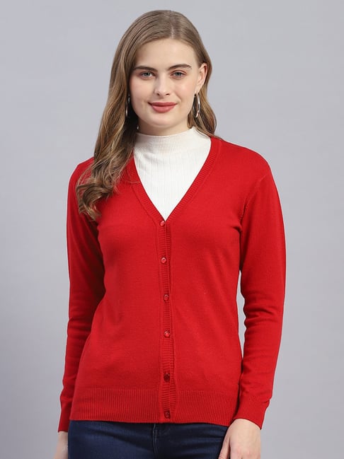 Monte Carlo Red Wool Regular Fit Cardigan
