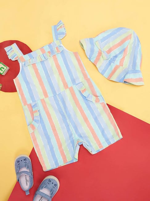 Pantaloons Baby Multicolor Cotton Striped Full Sleeves Playsuit with Cap