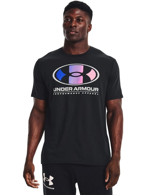 Under Armour Black Cotton Regular Fit Logo Printed Sports T-Shirt