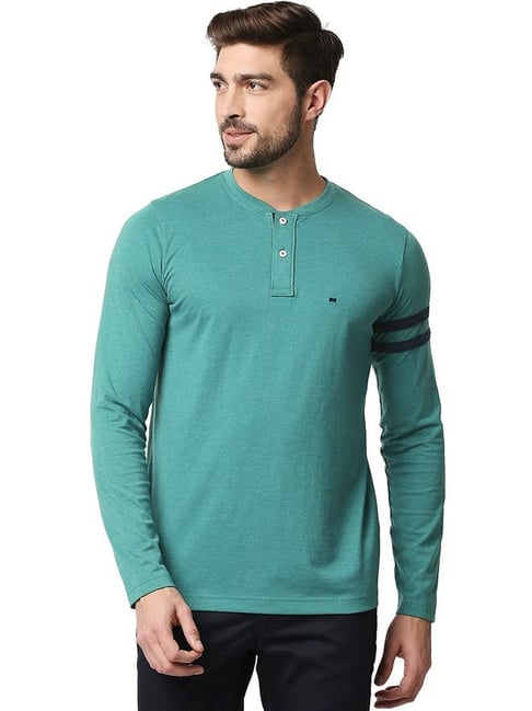 Basics Alpine Green Cotton Muscle Fit Texture Henley T-Shirt-picture-45