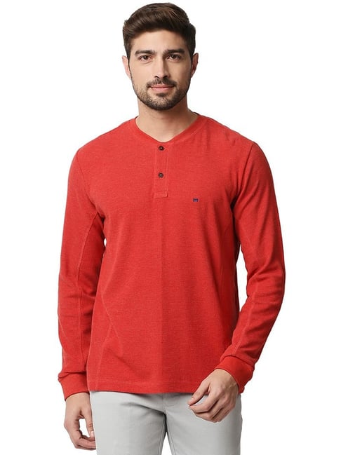 Basics Pomeian Red Cotton Muscle Fit Texture Henley T-Shirt-picture-42