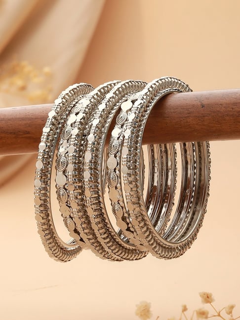 Buy Aatmana Oxidized Silver-Plated Textured Bangles Set of
