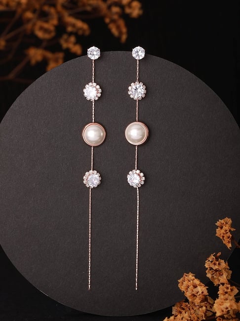 Meteora drop earrings, White, Rose gold-tone plated | Swarovski