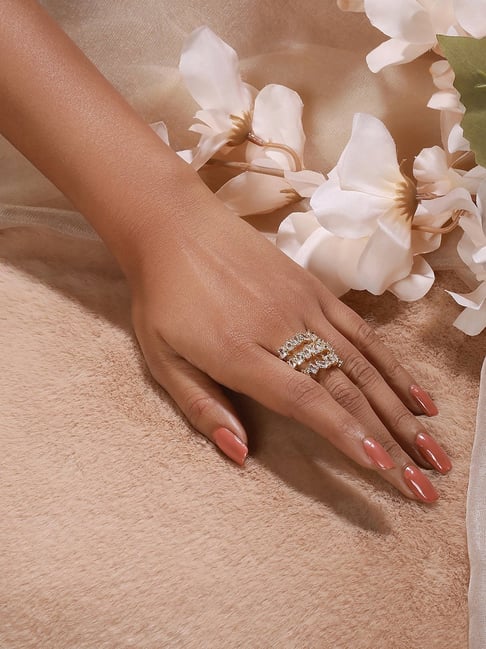 Aatmana Gold-Plated CZ-Studded Layered Adjustable Finger Ring