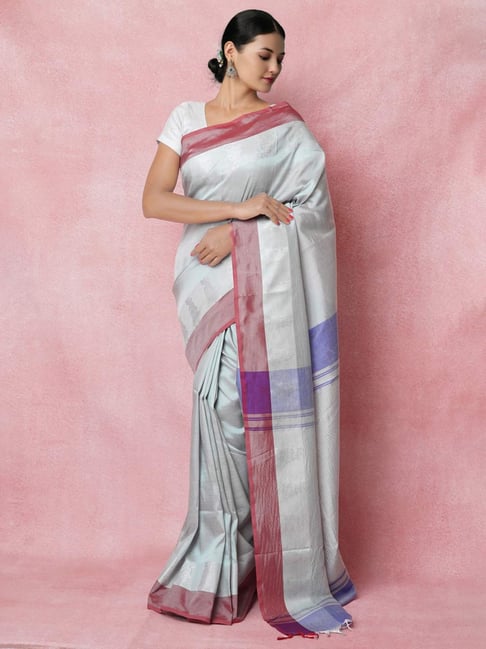 Unnati Silks Grey Silk Woven Saree With Unstitched Blouse-picture-16