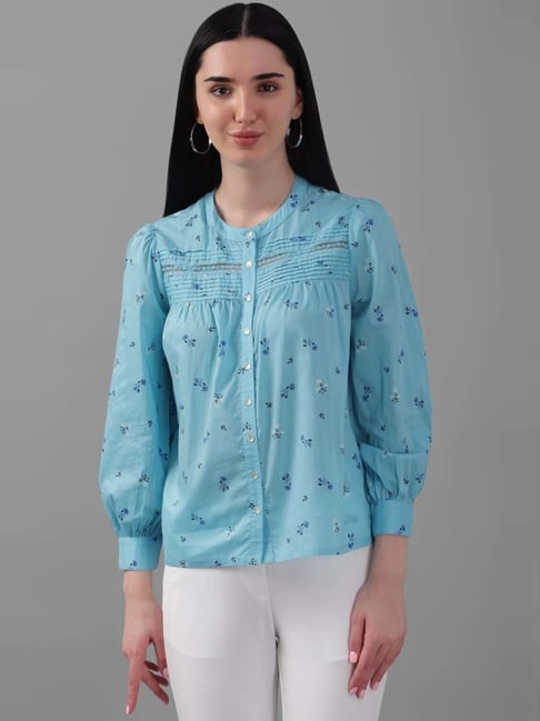 Allen Solly Blue Cotton Floral Print Shirt-picture-36