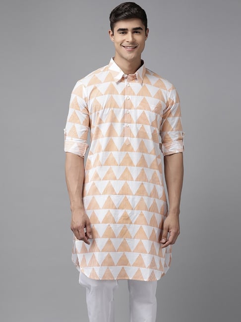 Buy See Designs White Cotton Regular Fit Printed Pathani Kurta for