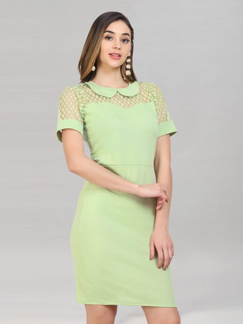 Buy Light Green Floral Organza Dress With Inner Online - W for Woman