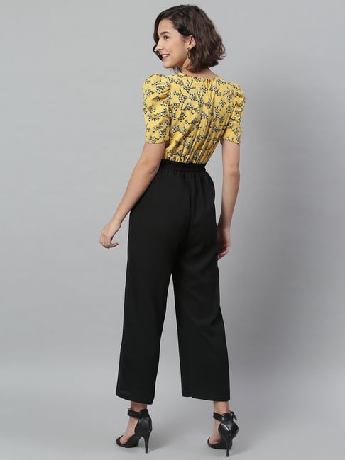 KASSUALLY Black & Yellow Floral Print Jumpsuit