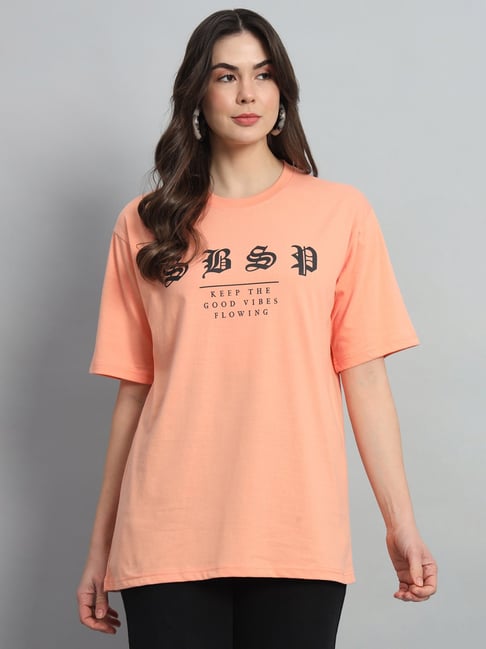 COLOR CAPITAL Peach Graphic Print Oversized T-Shirt