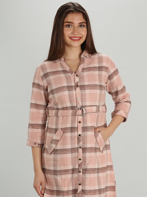 Mustard Peach Checks Long Shirt-picture-23