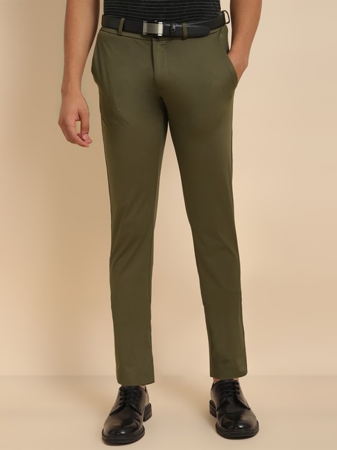 Buy ALLEN SOLLY Solid Cotton Blend Slim Fit Mens Formal Trousers | Shoppers  Stop