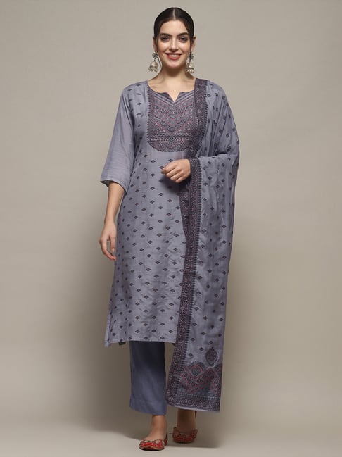 Buy Biba Grey Woven Pattern Unstitched Suit Set for Women Online