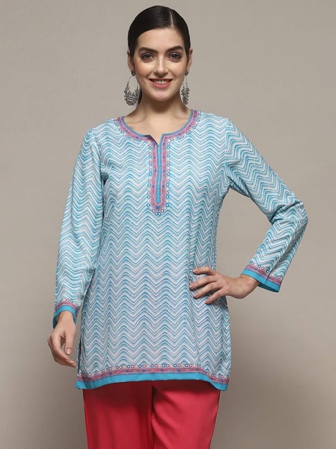 Biba Blue Printed A Line Short Kurti-picture-20