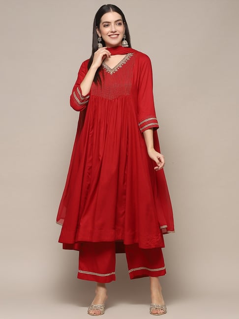 Red Notched Collar Red Suit For Women With Single Buckle For Women