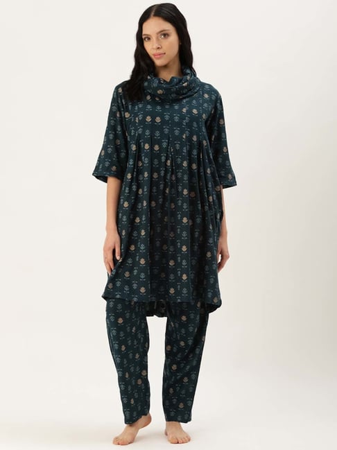 Clt.s Blue Floral Print Kurta Pant Set-picture-22