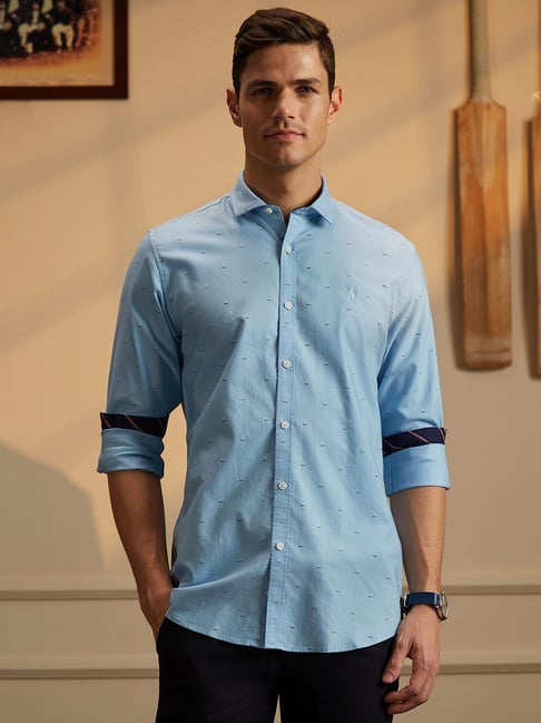 Buy Peter England Blue Slim Fit Printed Shirt for Mens Online