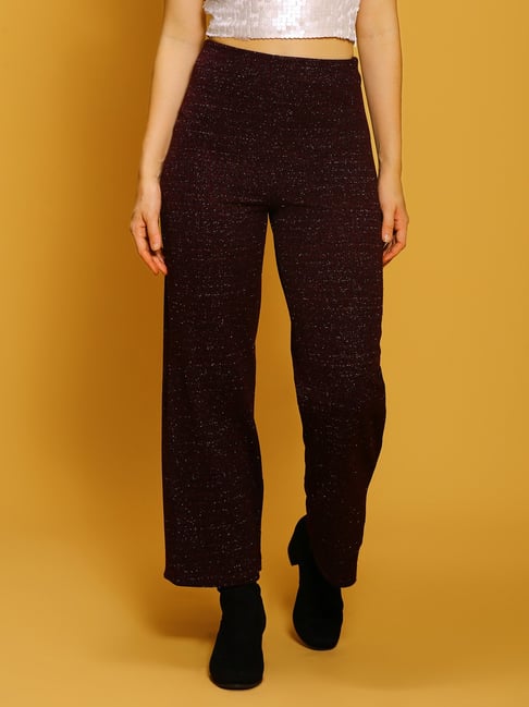 Sera Maroon Textured Regular Fit High Rise Trousers-picture-29