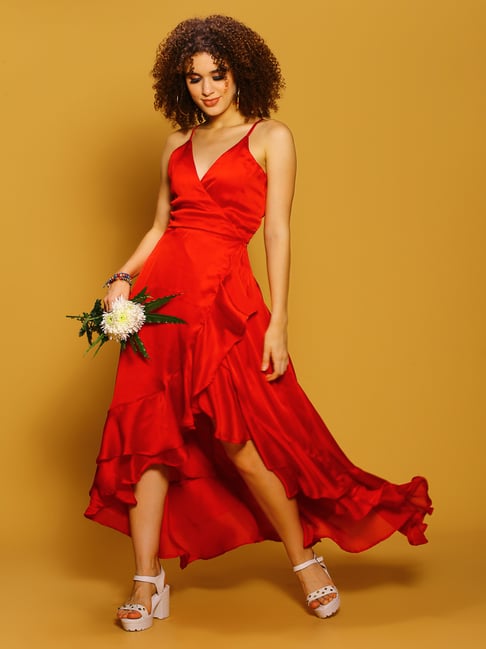 Sera Red Regular Fit High-low Dress