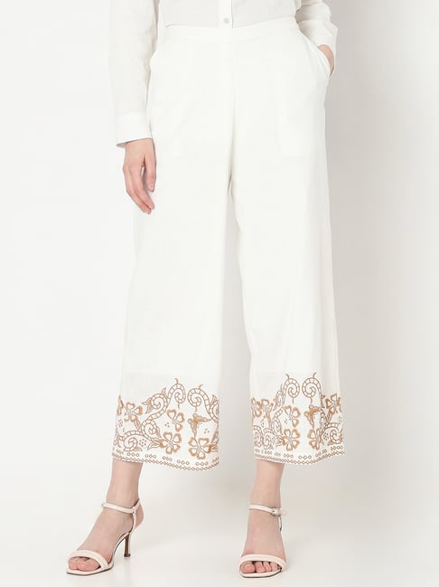 Vero Moda White Cotton Straight Fit High Rise Pants-picture-10