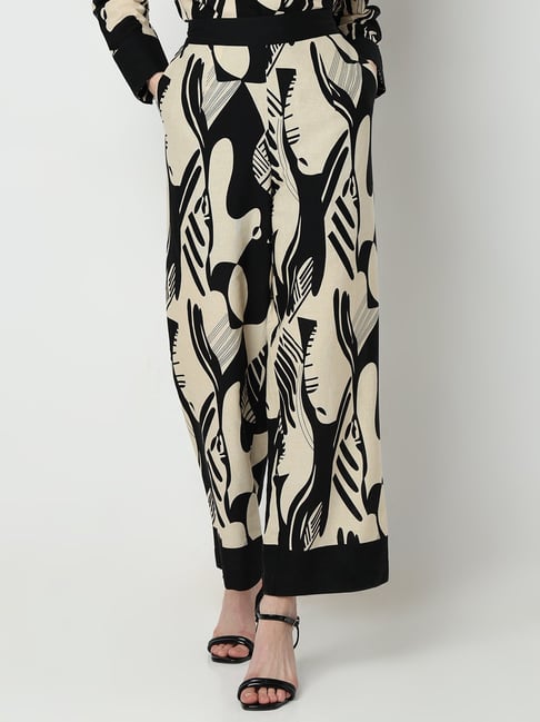 Vero Moda Black & Beige Cotton Printed High Rise Pants-picture-17