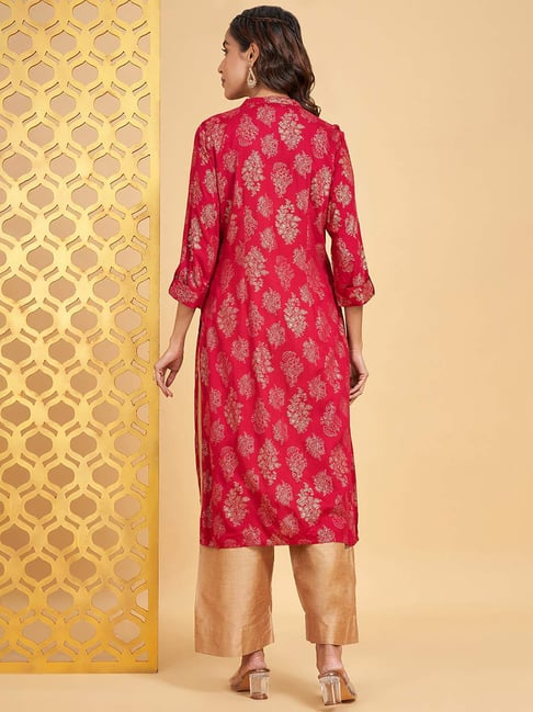 Rangmanch by Pantaloons Red Cotton Printed Straight Kurta