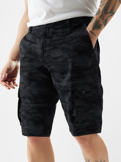 The Souled Store Black Cotton Loose Fit Camouflage Cargo Shorts-picture-41