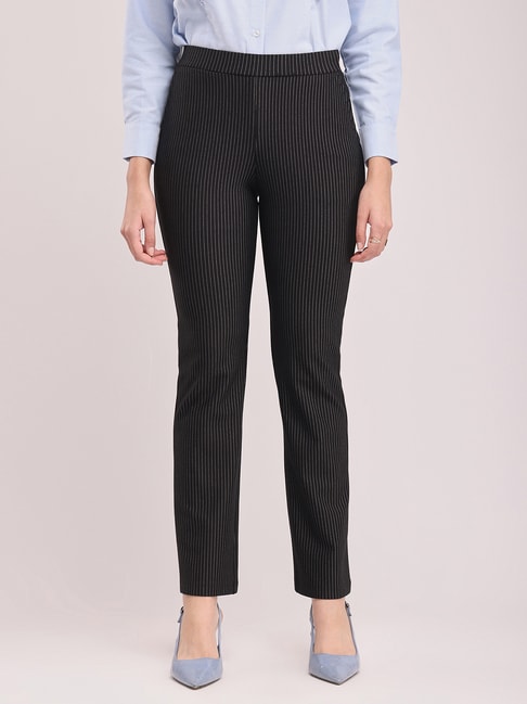 Buy GoColors Women Solid Black Stripe Cotton Wide Pants at Amazon.in
