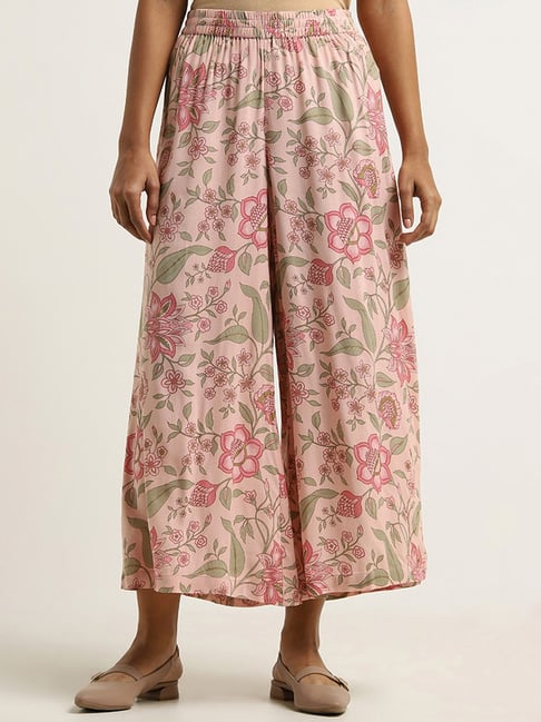 Multi-Colored Silk Abstract Printed Palazzo Pant Design by Saaksha & Kinni  at Pernia's Pop Up Shop 2024