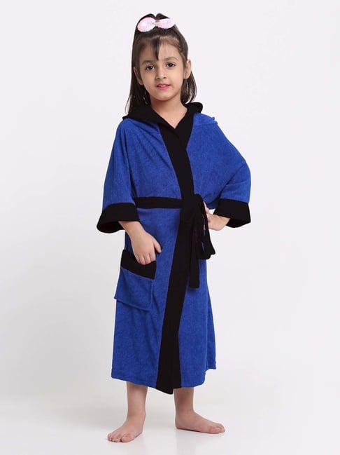 Creeva Melodious Turkish & Black Micro Terry 225 GSM Kids Hooded Bathrobe 12-13 Years With Pocket