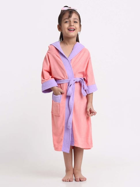 Creeva Melodious Pink & Lilac Micro Terry 225 GSM Kids Hooded Bathrobe 4-5 Years With Pocket