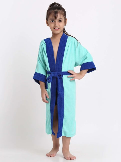 Creeva Melodious Sea Green & Turkish Micro Terry 225 GSM Kids Hooded Bathrobe 4-5 Years With Pocket