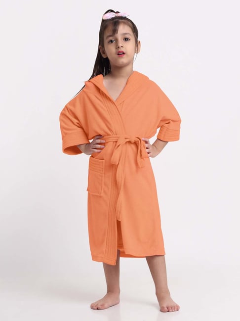 Creeva Melodious Orange Micro Terry 225 GSM Kids Hooded Bathrobe 6-7 Years With Pocket