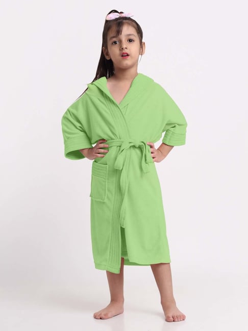 Creeva Melodious Parrot Green Micro Terry 225 GSM Kids Hooded Bathrobe 10-11 Years With Pocket