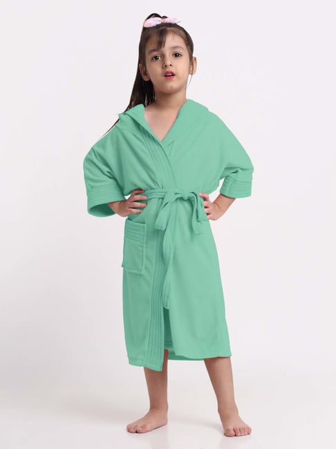 Creeva Melodious Sea Green Micro Terry 225 GSM Kids Hooded Bathrobe 6-7 Years With Pocket