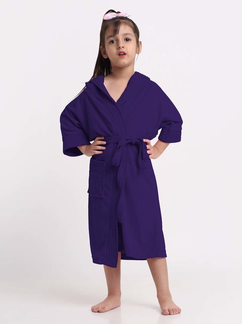 Creeva Melodious Indigo Micro Terry 225 GSM Kids Hooded Bathrobe 8-9 Years With Pocket