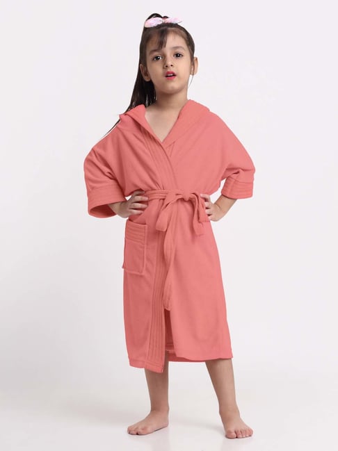 Creeva Melodious Peachy Pink Micro Terry 225 GSM Kids Hooded Bathrobe 10-11 Years With Pocket