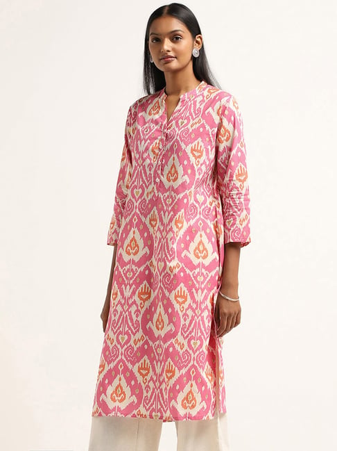 Buy Utsa by Westside Pink Floral Pattern A-line Kurta (XS) at Amazon.in